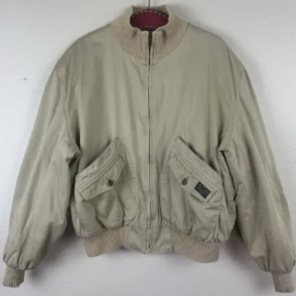 Vintage RARE Tommy Hilfiger Army Surplus Style Bomber Jacket Khaki Tan Large - Picture 1 of 10